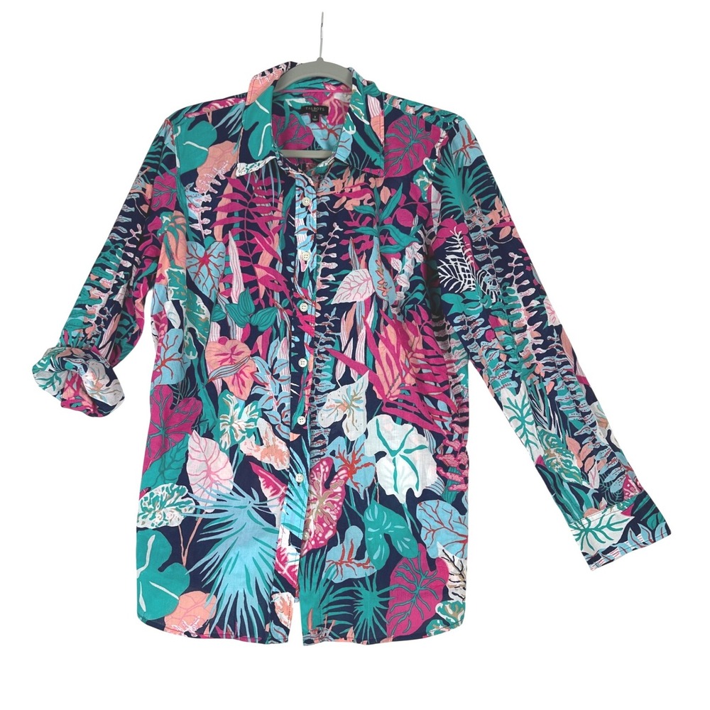 Talbots Tropical Button Down Shirt Womens Plus 14-16 Preppy Coastal Resort - Picture 2 of 6